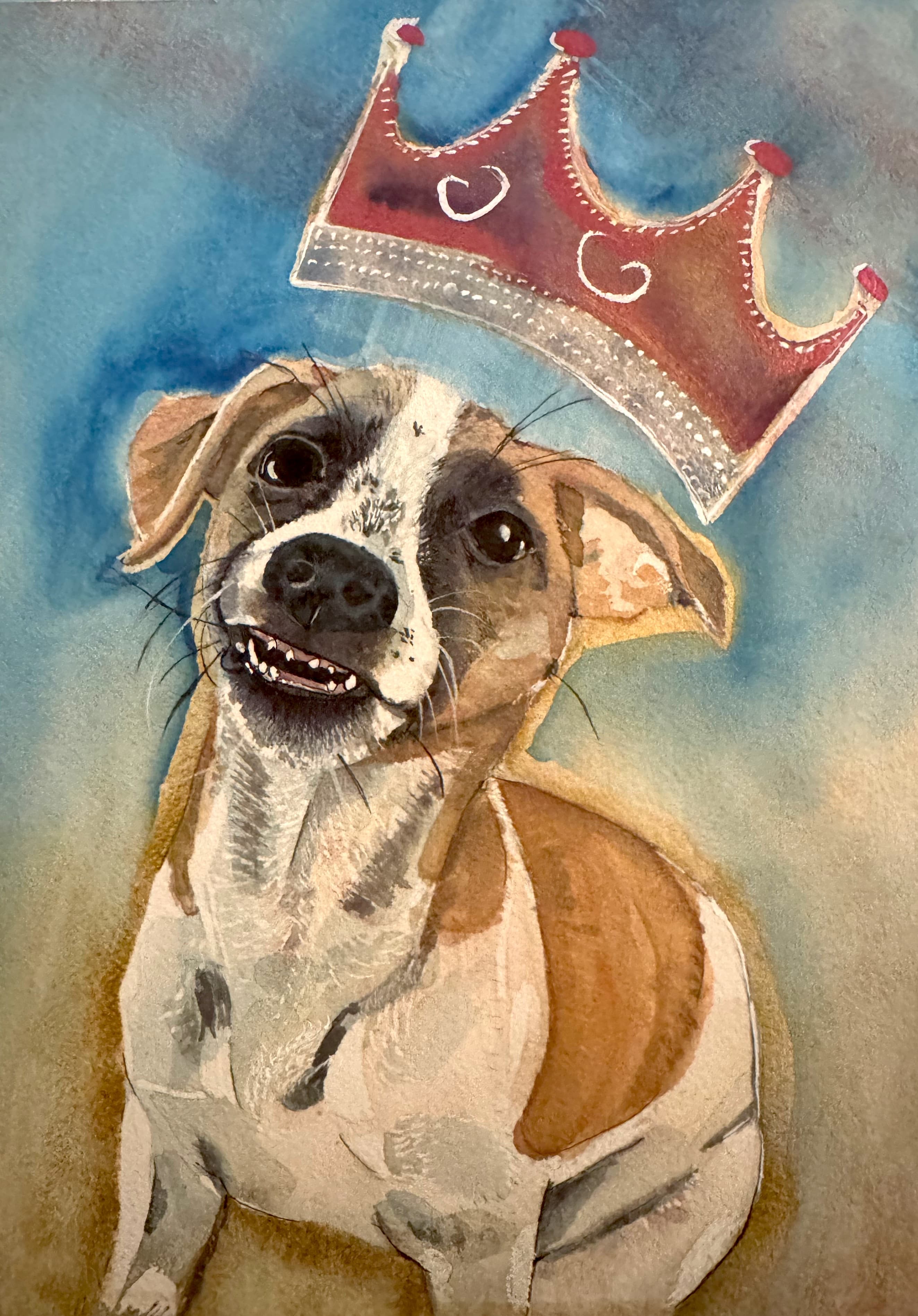 Watercolor painting of King Milo (a dog)